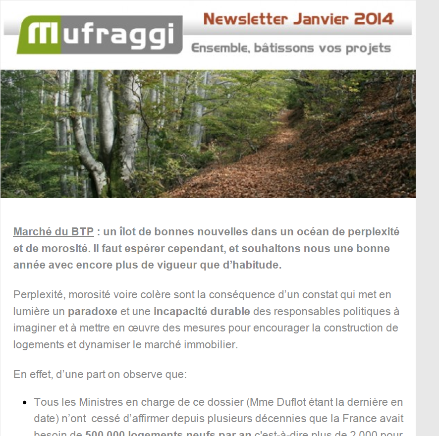 Newsletter Mufraggi Matériaux Janvier 2014